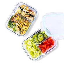 34 ounce Airtight microwave glass lunch box glass bento lunch box with 2 compartment Food storage Containers